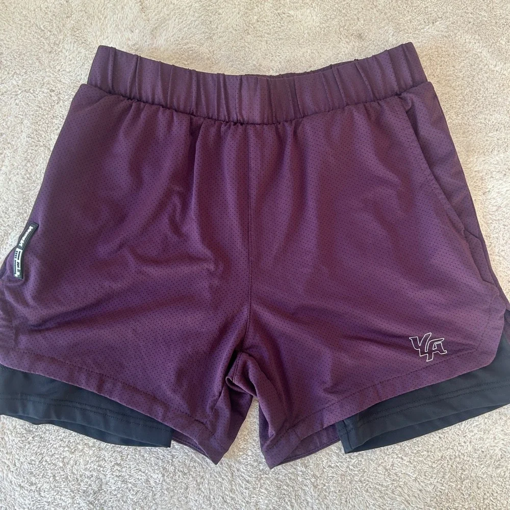 YoungLA 2-in-1 Mesh Gym Shorts Burgundy Purple Men Medium 104 Compression Liner
